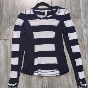 Lululemon Run Deep Indigo White Striped Long-Sleeve Top Size 4
